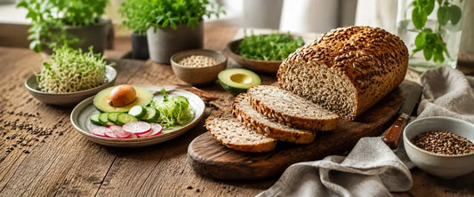 Proteinbrot mit Leinsamen und Sonnenblumenkernen als Teil eines ausgewogenen Frühstücks