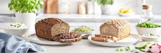 Proteinbrot und Vollkornbrot im Vergleich auf einem Frühstückstisch