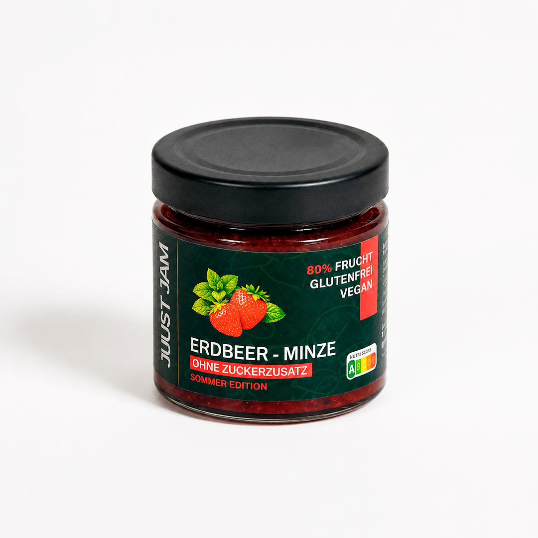 Erdbeer-Minze Marmelade ohne Zuckerzusatz von Just Jam im 200-g-Glas