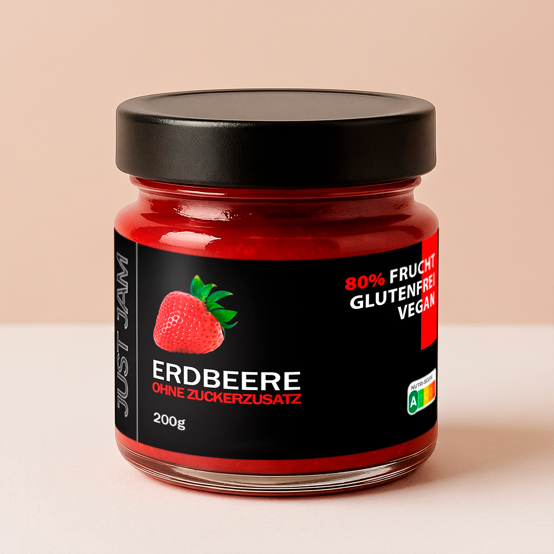 Erdbeermarmelade ohne Zuckerzusatz von Just Jam im 200-g-Glas