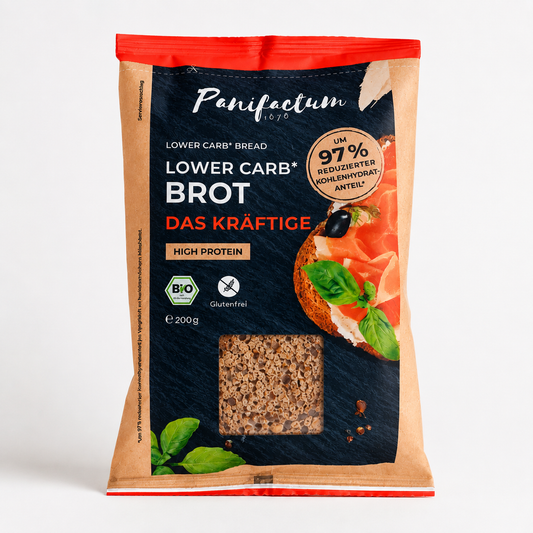 Low Carb Brot Das Kräftige BIO von Panifactum in der 200-g-Verpackung