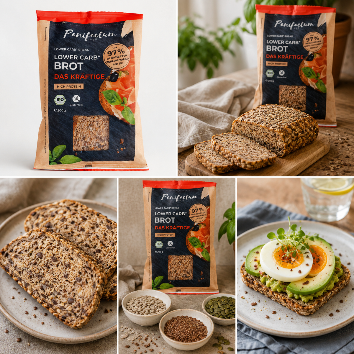 Low Carb Brot Das Kräftige BIO von Panifactum als proteinreiche Brotalternative zum Frühstück