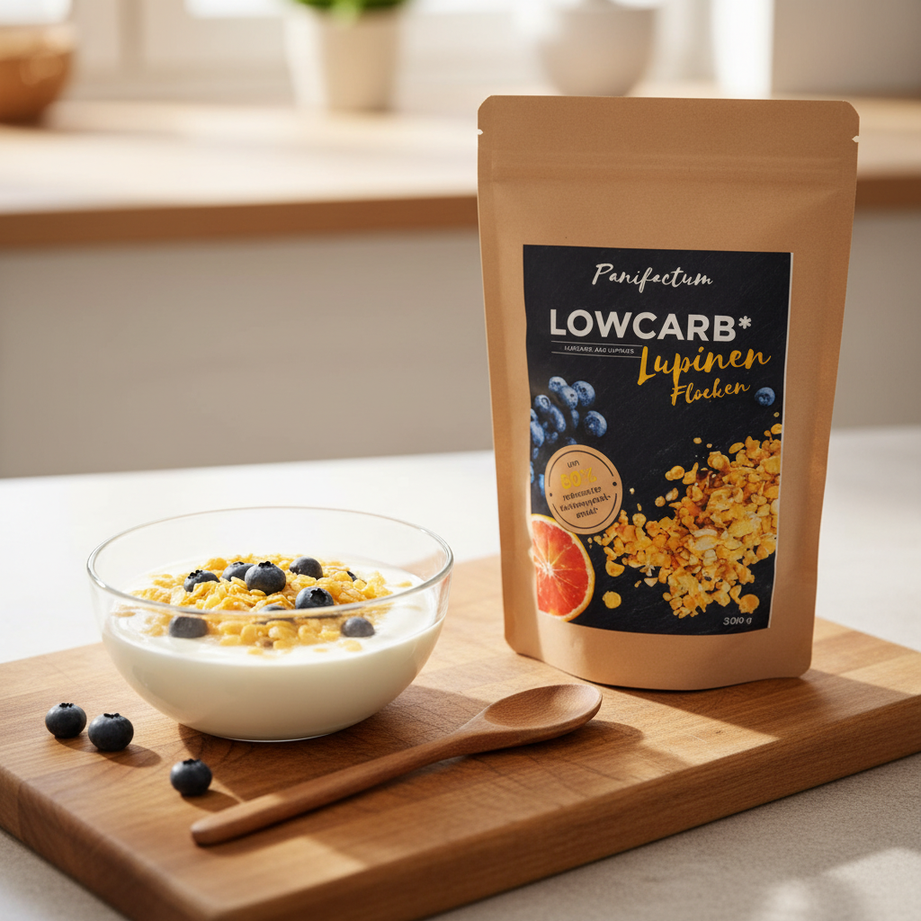 Panifactum Low Carb Lupinenflocken BIO 300g – mit Joghurt und Blaubeeren, ketogen, glutenfrei