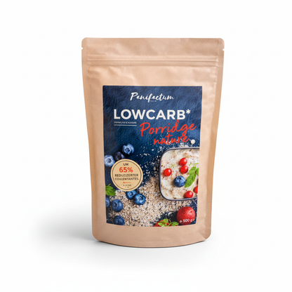Panifactum Low-Carb Porridge nature – professionelles Produktfoto, weißer Hintergrund, 500g
