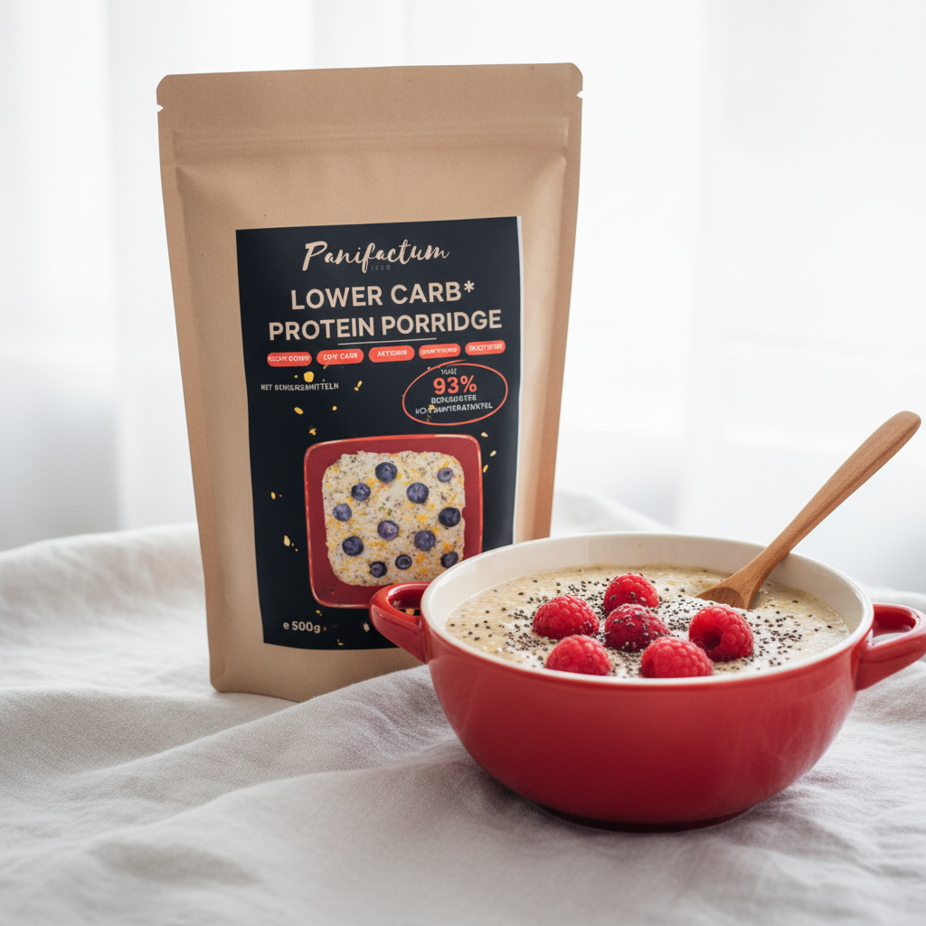 Panifactum Lower Carb Protein Porridge 500g mit Himbeeren und Chiasamen – eiweißreich, ketogen, BIO