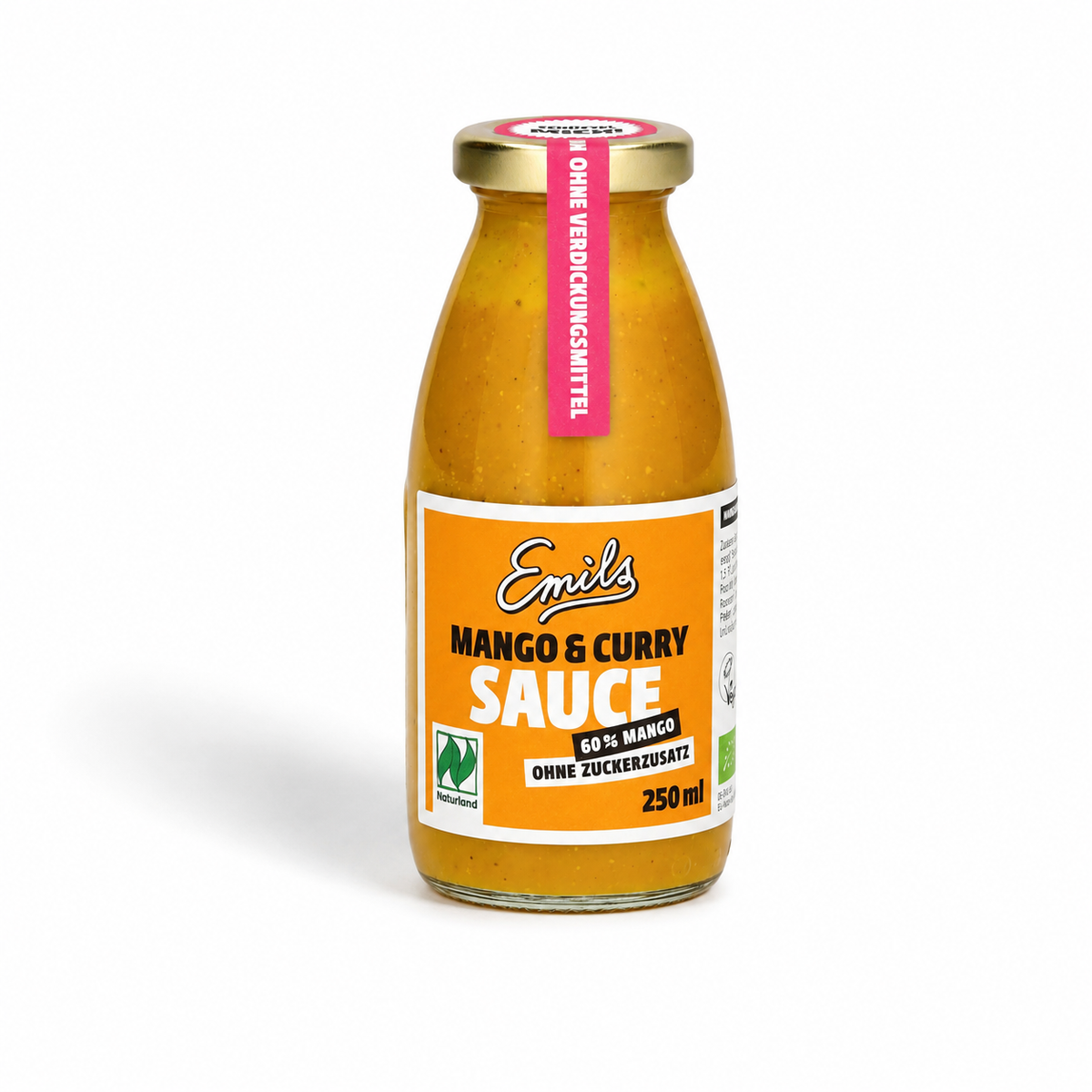 Emils Bio Mango Curry Sauce ohne Zuckerzusatz mit 60 Prozent Mango in der 250-ml-Flasche