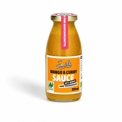 Emils Bio Mango Curry Sauce ohne Zuckerzusatz mit 60 Prozent Mango in der 250-ml-Flasche