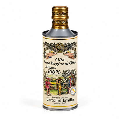 Emilio Bartolini Olivenöl Extra Vergine Italiano 100% in der 500-ml-Dose auf weißem Hintergrund