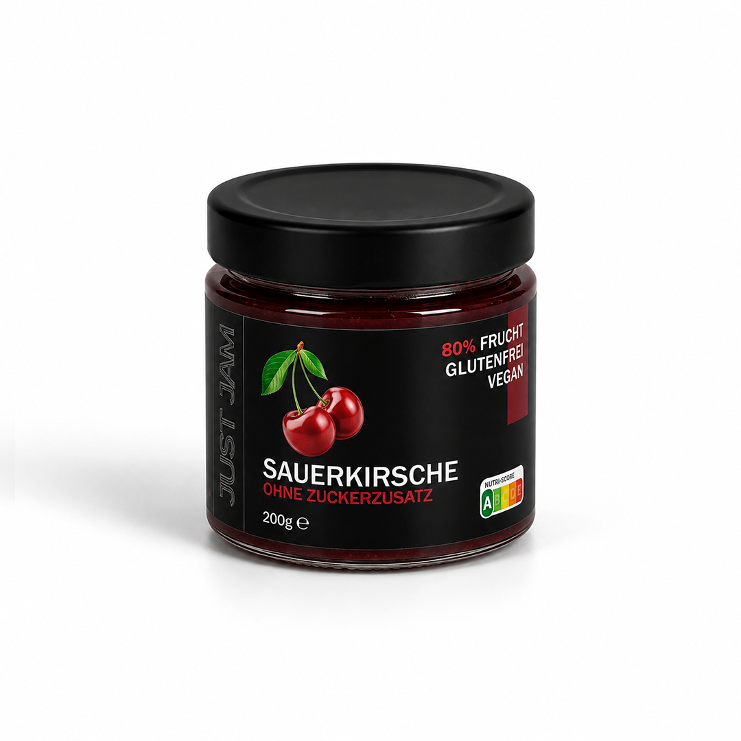 Sauerkirschmarmelade ohne Zuckerzusatz von Just Jam im 200-g-Glas