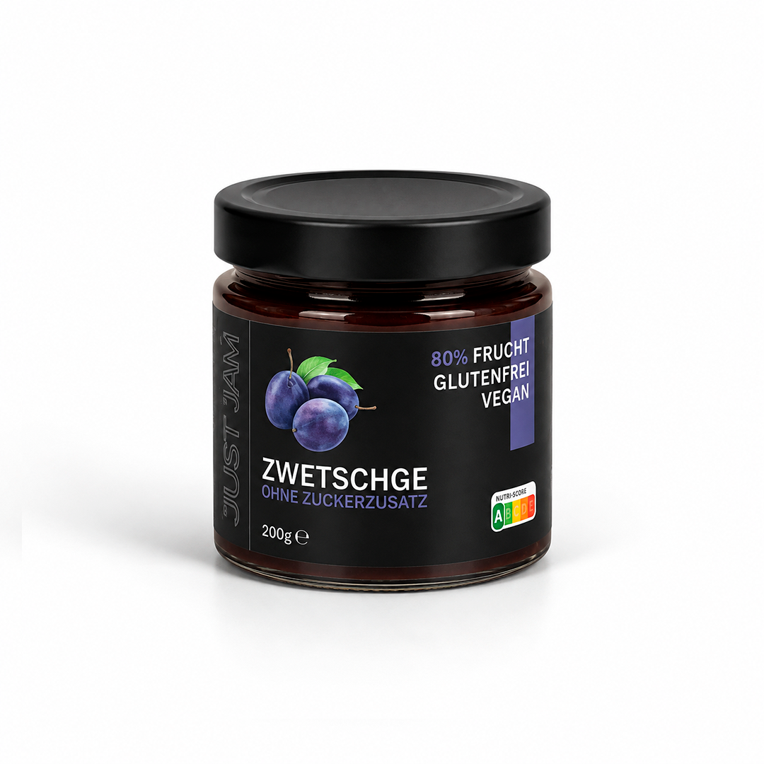 Zwetschgenmarmelade ohne Zuckerzusatz von Just Jam im 200-g-Glas