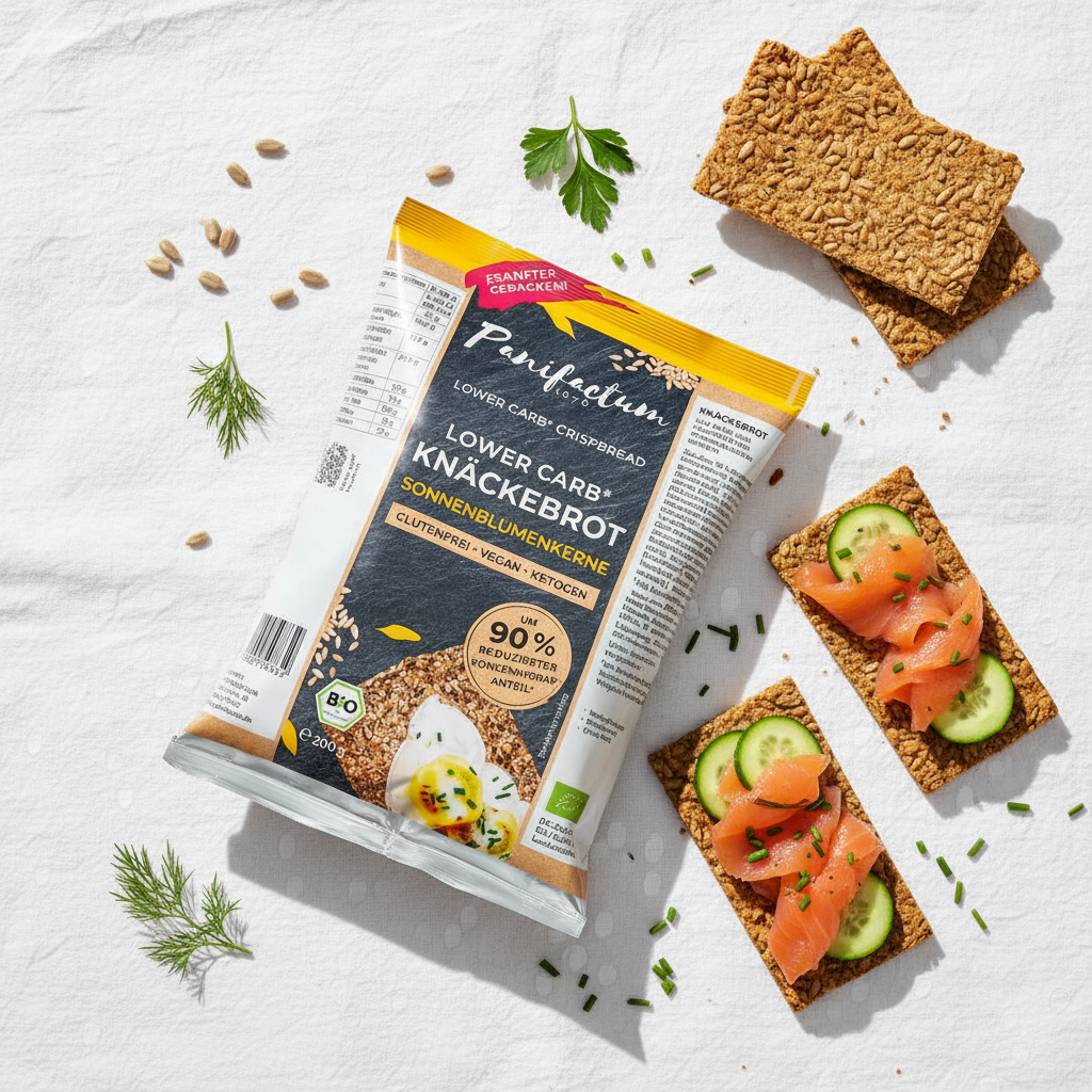 Panifactum Knäckebrot Low Carb mit Lachs – ketogene Ernährung, BIO, glutenfrei, 200g